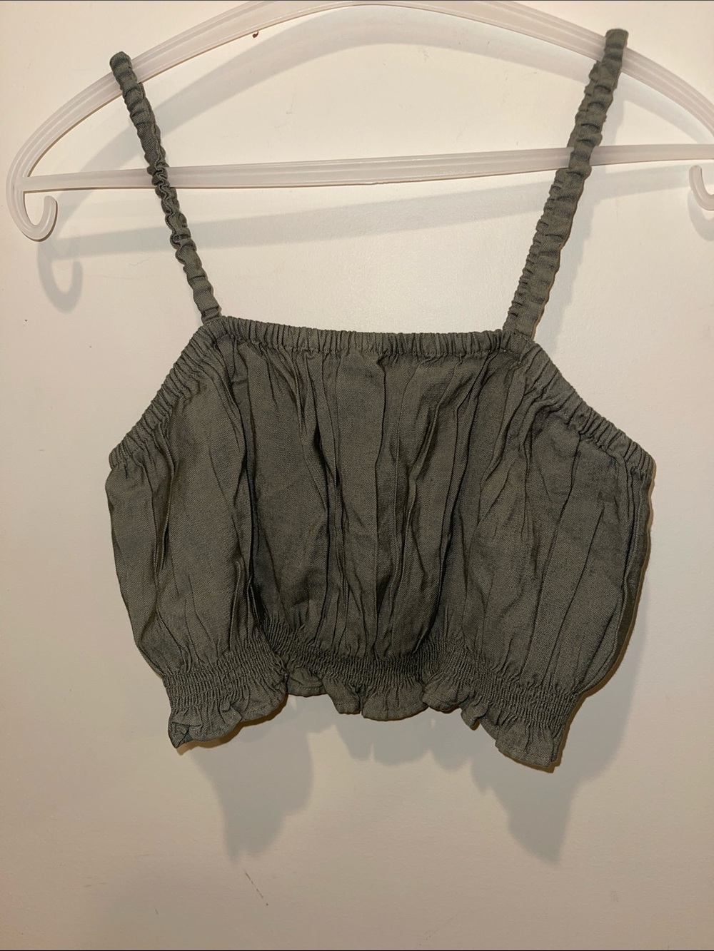 American Eagle Outfitters Olive Green Smocked Cropped Tank